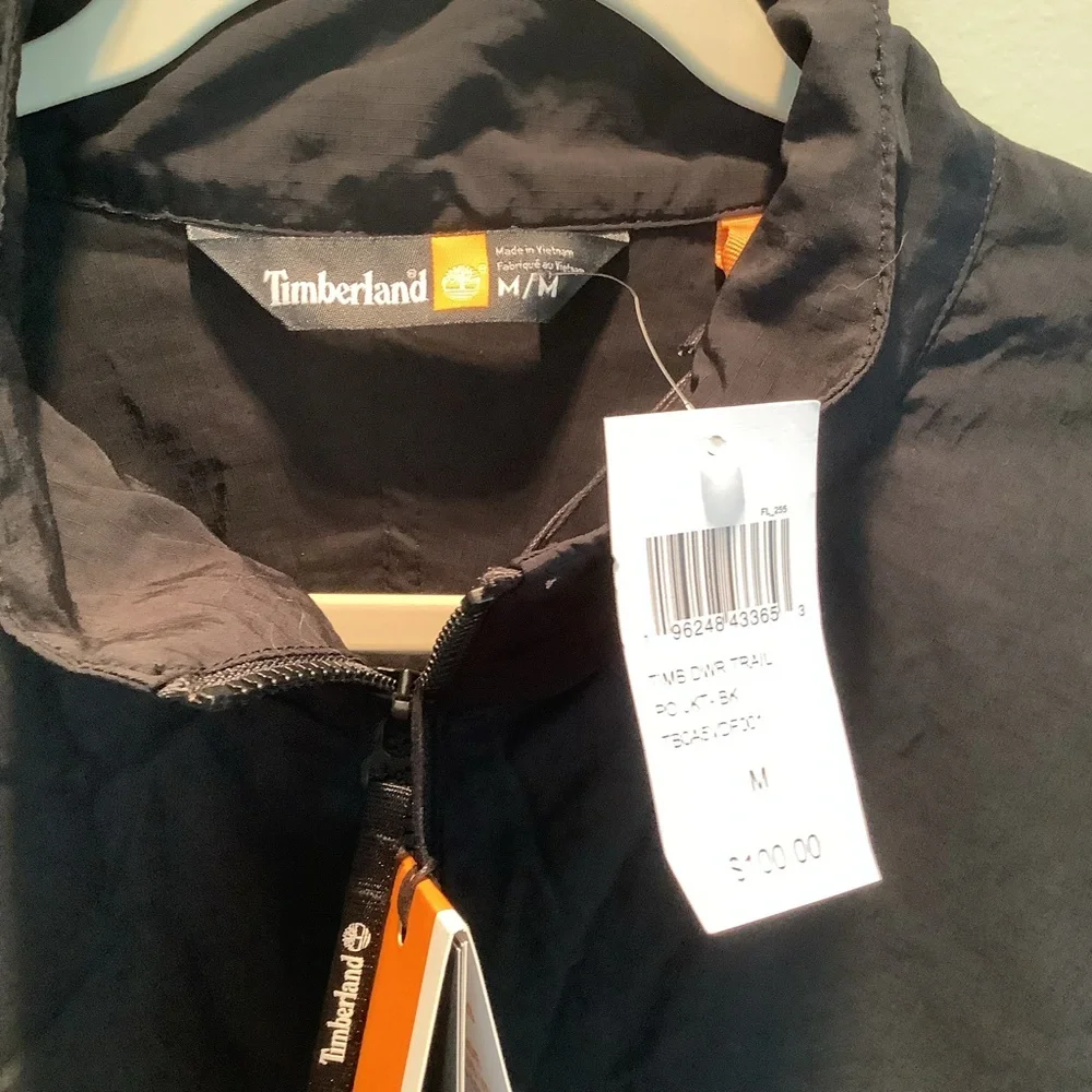 NWT Timberland Men Black Waterproof Packable Quarter Zip Pullover Jacket Sz Med